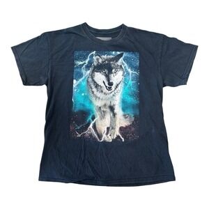 TONY HAWK Wolf Graphic Crew Neck Short Sleeve Black T-Shirt Men's Size L